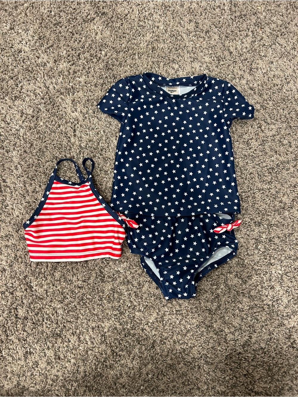 OshKosh B’gosh 3-Piece Patriotic Swimsuit Set | 12M | Rash Guard